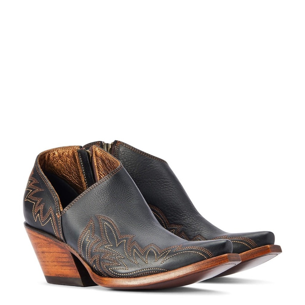 NEW Ariat Jolene Cash Black Leather Western Booties Zip Snip‎ Toe Stacked Heel - Picture 2 of 13